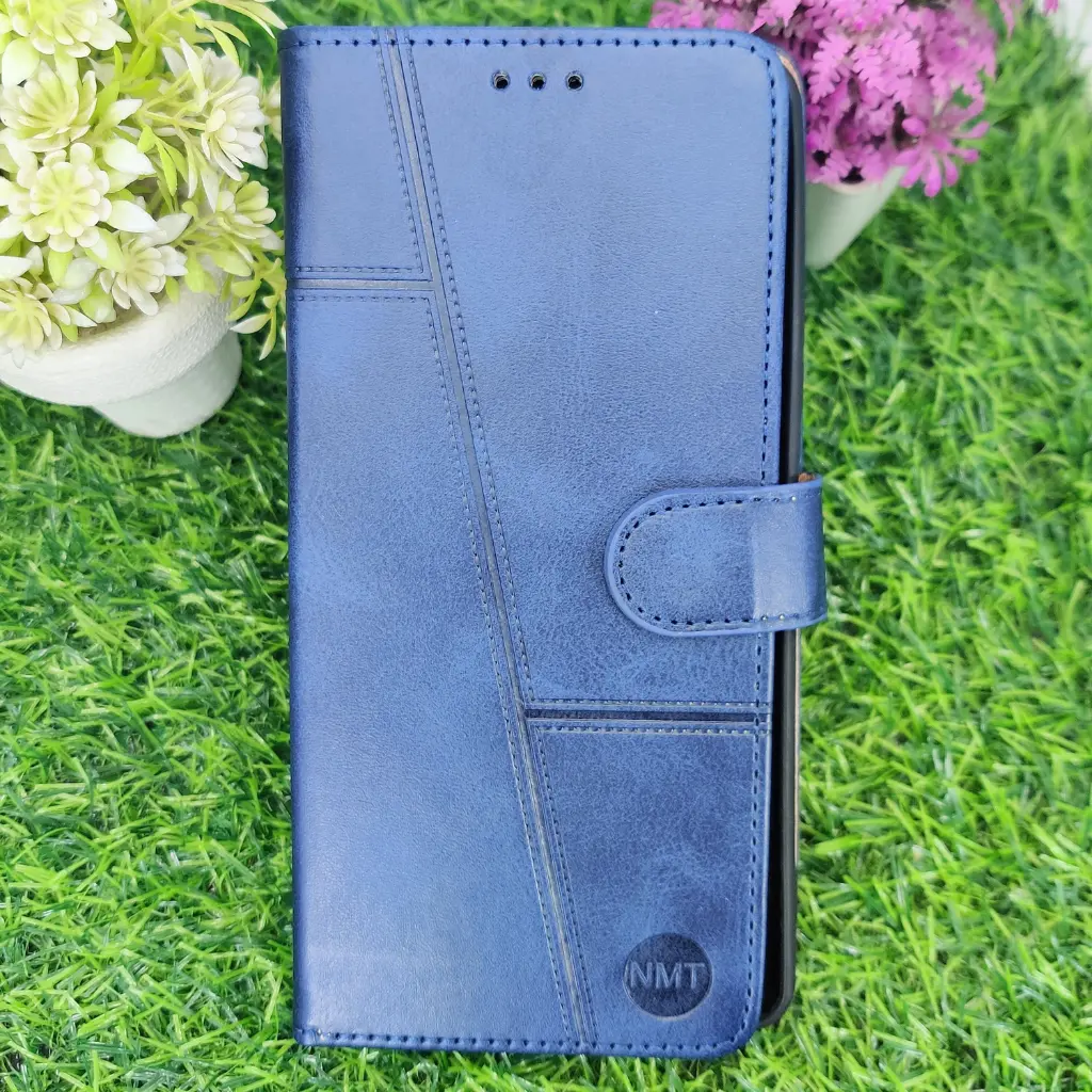 Infinix Hot 50 NMT Premium Luxuary Leather Book Case (Navy Blue)