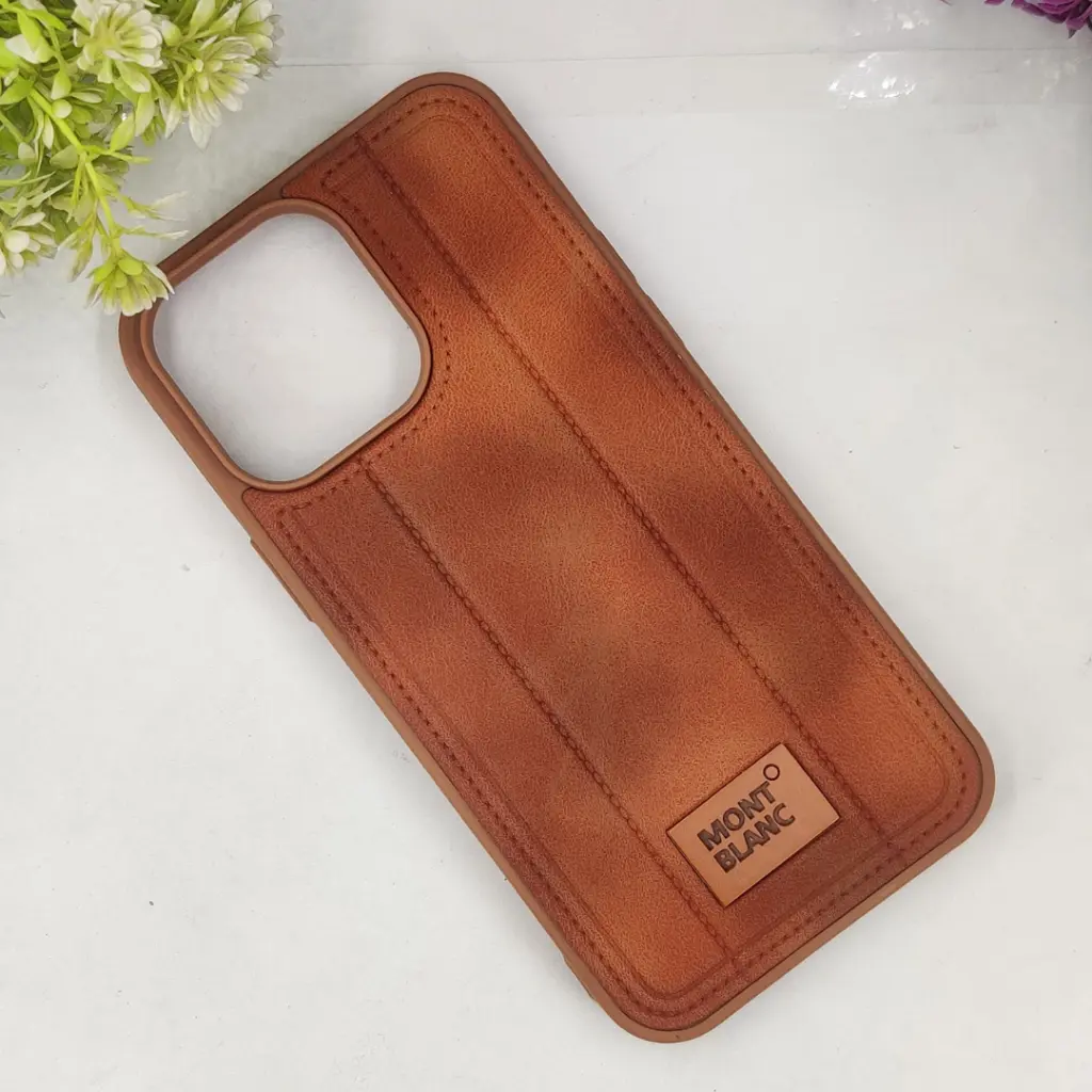 iPhone 14 Pro Max MOUNT BLANC Lining Luxuray Leather Back Case (Brown)