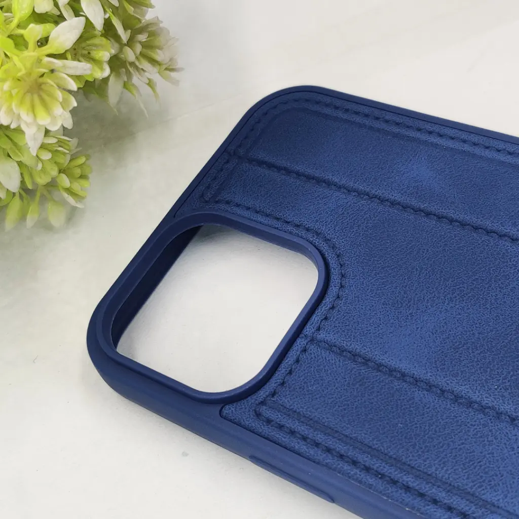 iPhone 12 Pro Max MOUNT BLANC Lining Luxuray Leather Back Case (Navy Blue)