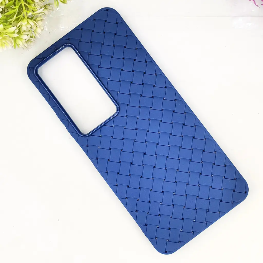 iTel City 100 Woven With Leather Feel Soft Silicone Back Case (Navy Blue)