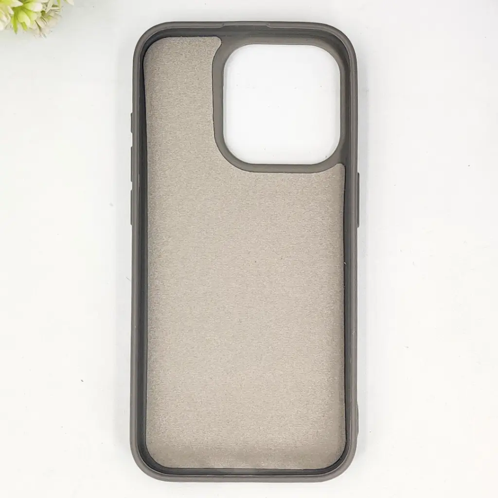 iPhone 13 Pro Max QAZAQSTAN 3D Lining Pattern Premium Leather Back Case (Gray)