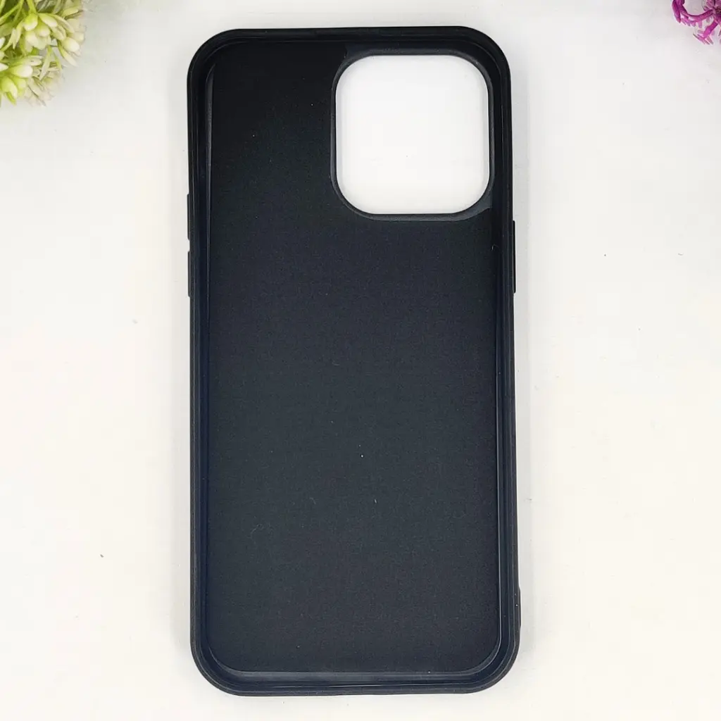 iPhone 14 Pro Max QAZAQSTAN 3D Lining Pattern Premium Leather Back Case (Black)