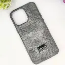 iPhone 14 Pro Max QAZAQSTAN 3D Lining Pattern Premium Leather Back Case (Gray)