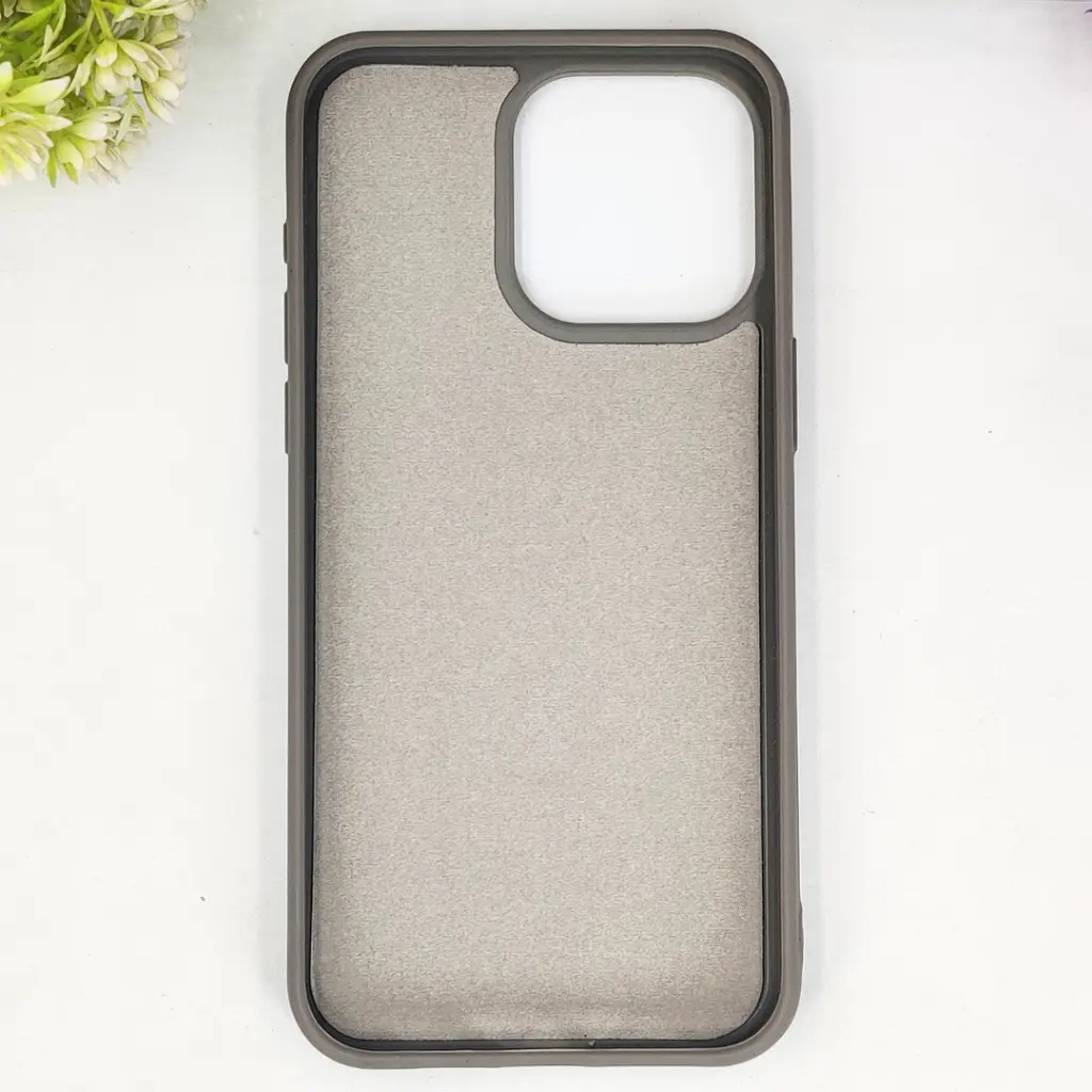 iPhone 15 Pro Max QAZAQSTAN 3D Lining Pattern Premium Leather Back Case (Gray)