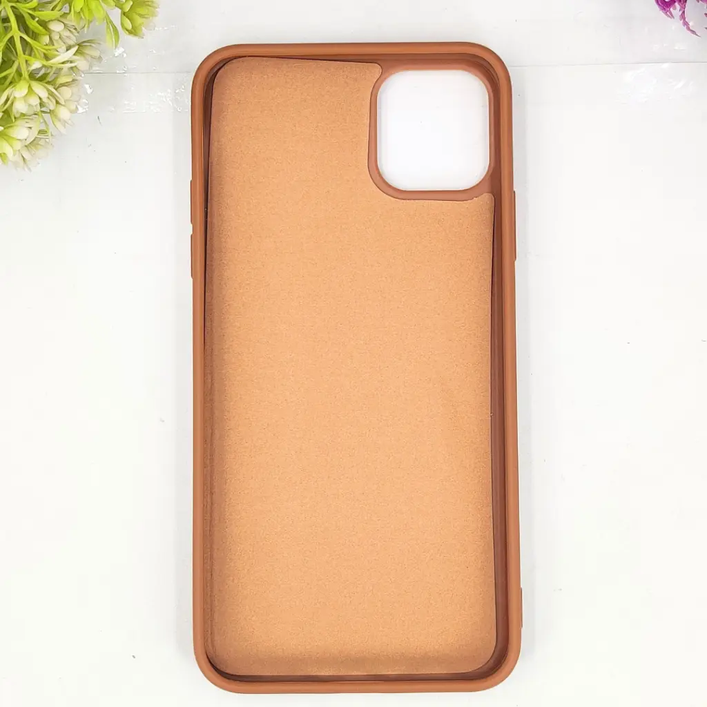 iPhone 11 Pro Max QAZAQSTAN 3D Lining Pattern Premium Leather Back Case (Brown)