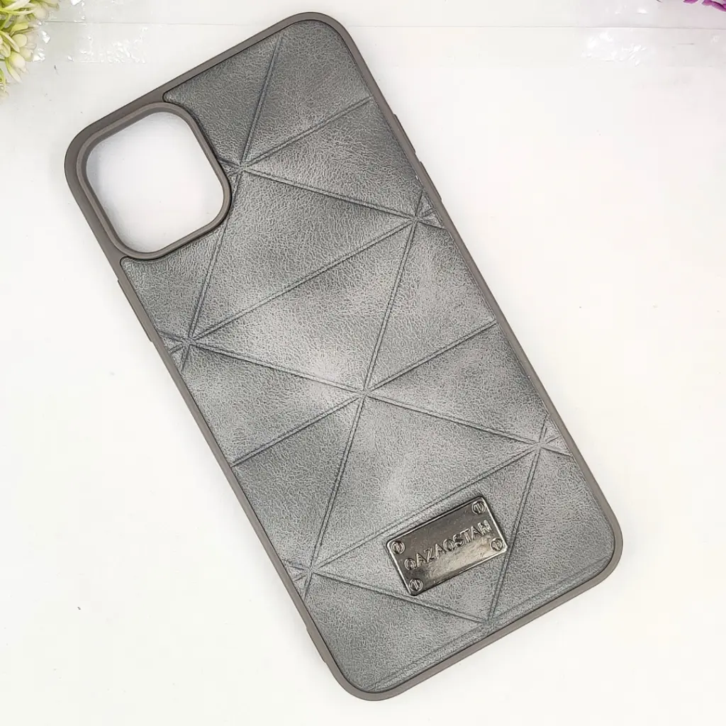 iPhone 11 Pro Max QAZAQSTAN 3D Lining Pattern Premium Leather Back Case (Gray)