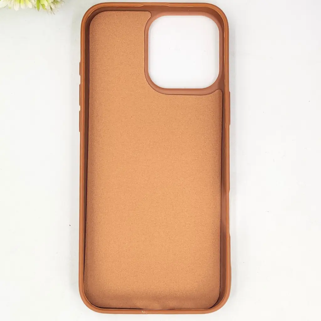 iPhone 12 Pro Max QAZAQSTAN 3D Lining Pattern Premium Leather Back Case (Brown)