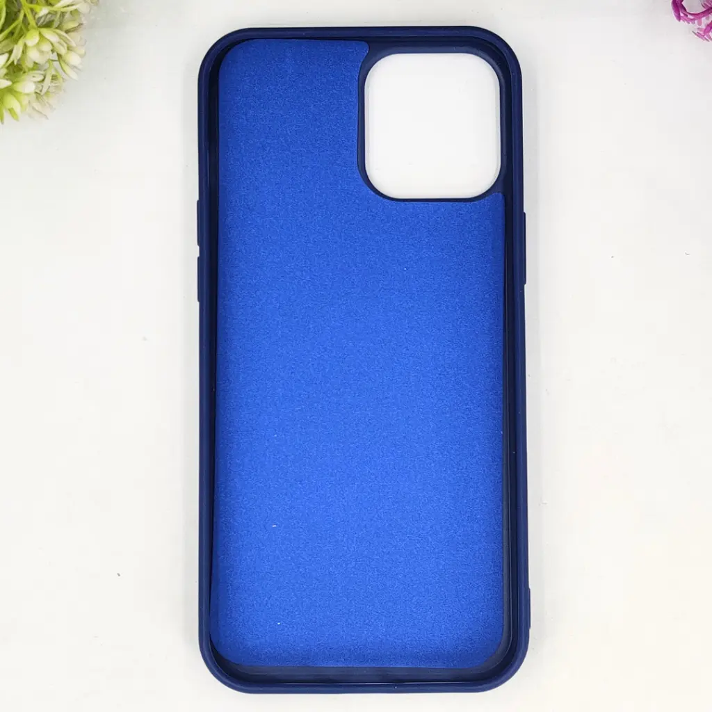 iPhone 13 Pro Max QAZAQSTAN 3D Lining Pattern Premium Leather Back Case (Navy Blue)