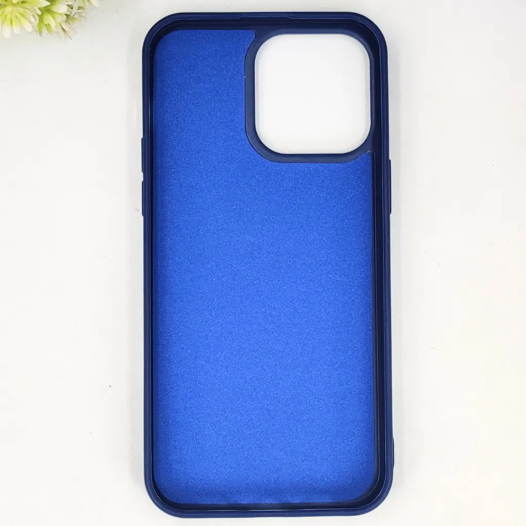 iPhone 12 Pro Max QAZAQSTAN 3D Lining Pattern Premium Leather Back Case (Navy Blue)