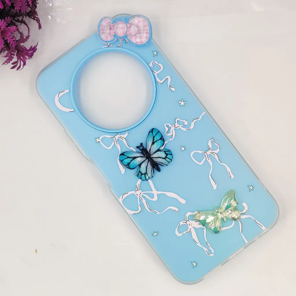 Tecno Spark 30C 4G Soft Silicone Fancy Flowers And Butterfly design Mobile Back Case (Sky-Blue)