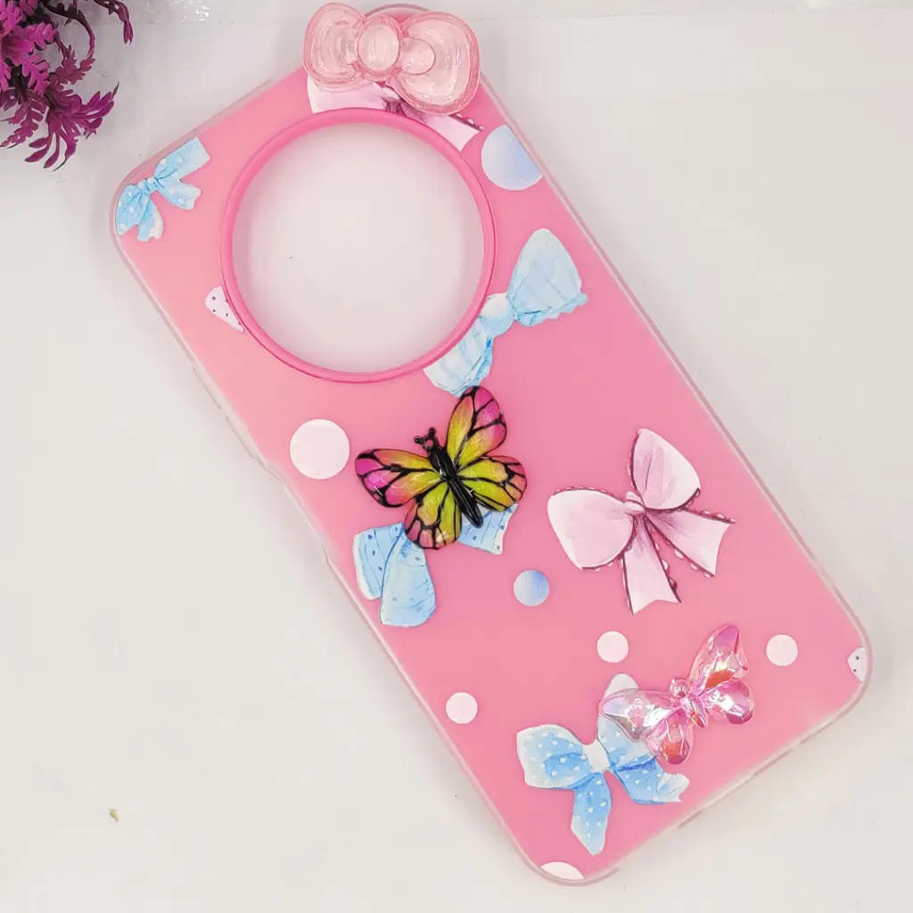 Tecno Spark 30C 4G Soft Silicone Fancy Flowers And Butterfly design Mobile Back Case (Pink)