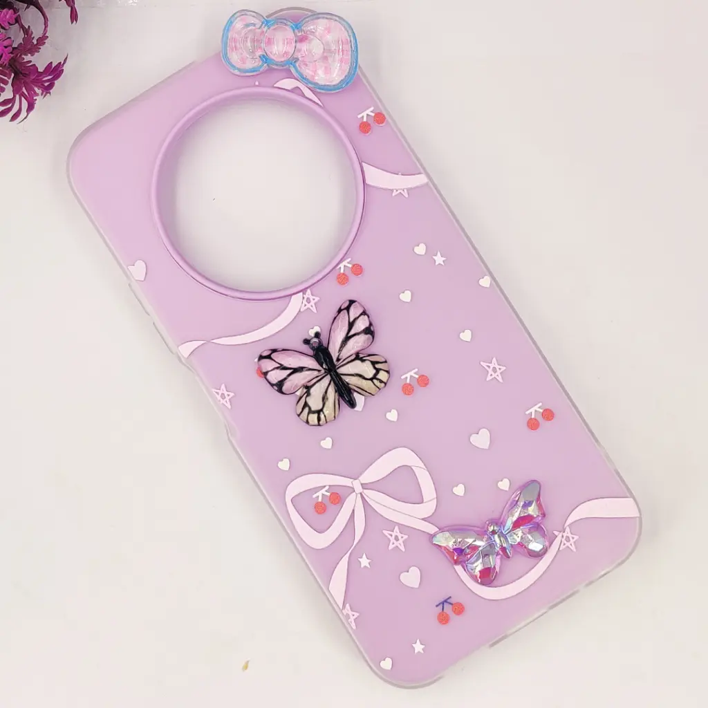 Tecno Spark 30C 4G Soft Silicone Fancy Flowers And Butterfly design Mobile Back Case (Light purple)