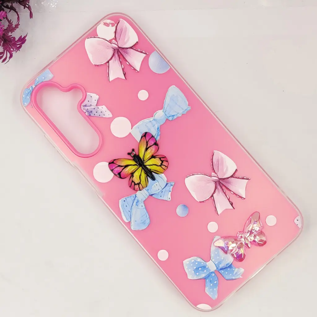 Samsung Galaxy A16 Soft Silicone Fancy Flowers And Butterfly design Mobile Back Case (Pink)