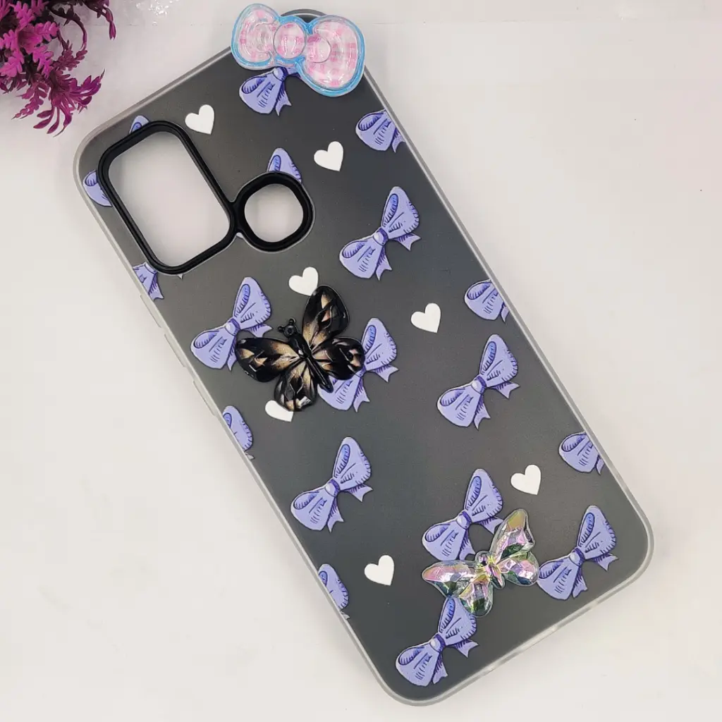 Infinix Hot 10 Play|Hot 11 Play Soft Silicone Fancy Flowers And Butterfly design Mobile Back Case Gray)