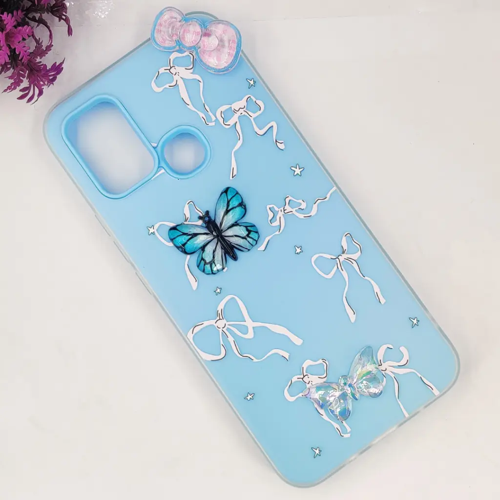 Infinix Hot 10 Play|Hot 11 Play Soft Silicone Fancy Flowers And Butterfly design Mobile Back Case (Sky-Blue)