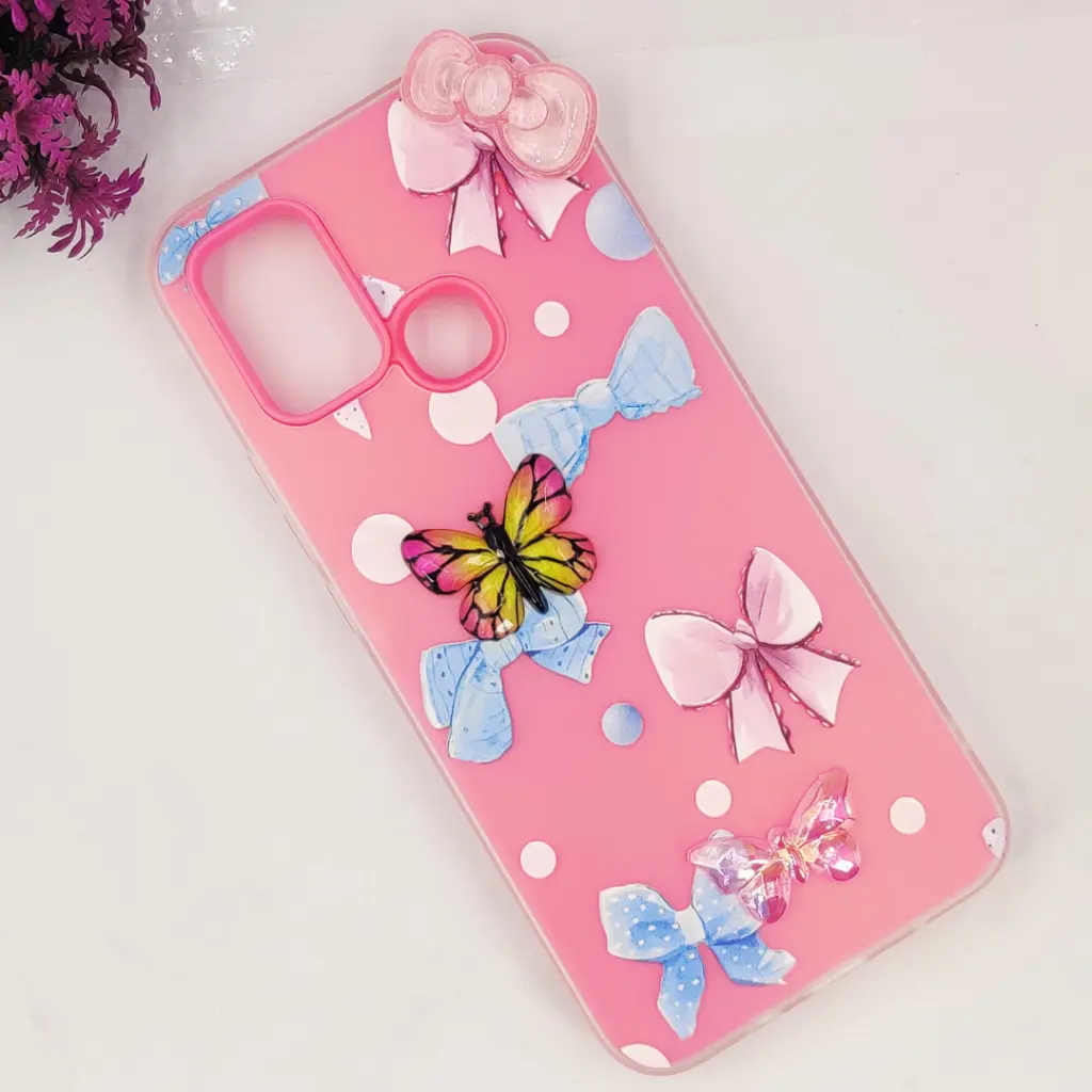 Infinix Hot 10 Play|Hot 11 Play Soft Silicone Fancy Flowers And Butterfly design Mobile Back Case (Pink) 