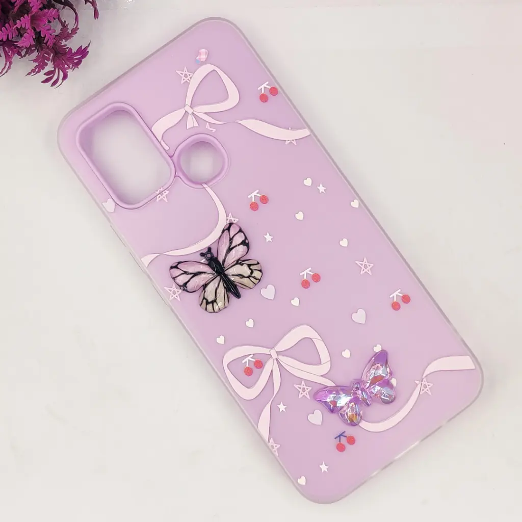 Infinix Hot 10 Play|Hot 11 Play Soft Silicone Fancy Flowers And Butterfly design Mobile Back Case (Light Purple)