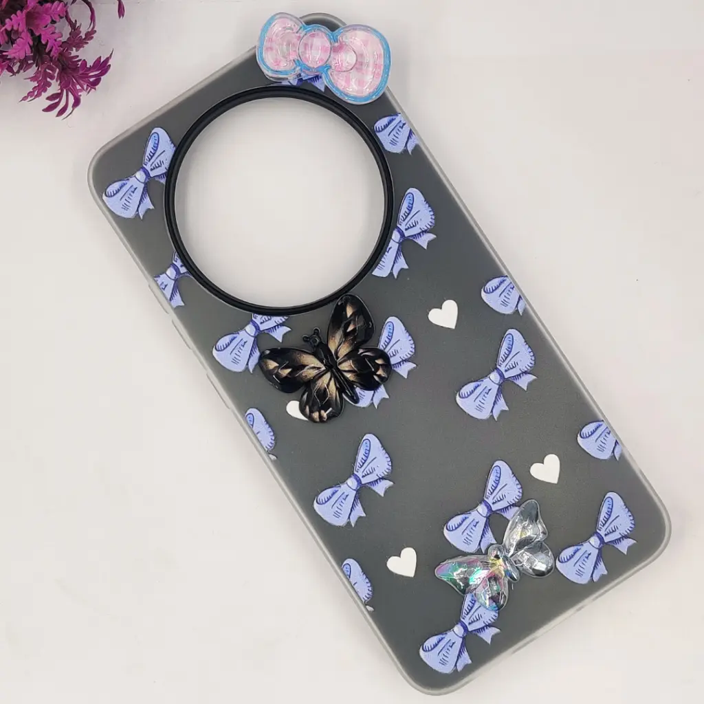 Xaiomi Redmi A3|A3X Soft Silicone Fancy Flowers And Butterfly design Mobile Back Case (Gray)