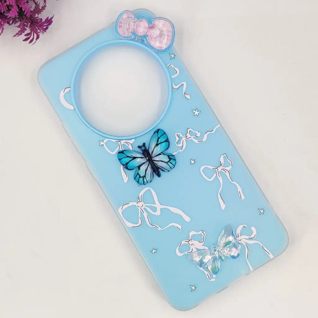 Xaiomi Redmi A3|A3X Soft Silicone Fancy Flowers And Butterfly design Mobile Back Case (Sky-Blue)