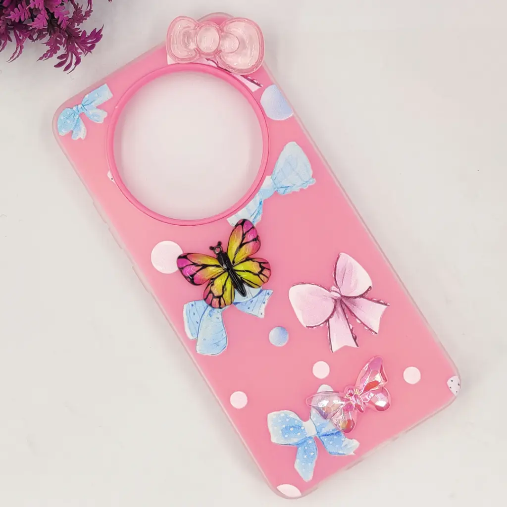 Xaiomi Redmi 14C|Poco C75 Soft Silicone Fancy Flowers And Butterfly design Mobile Back Case (Pink)