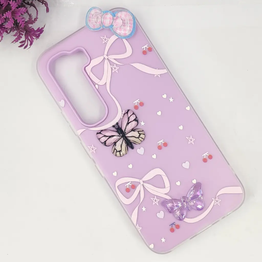 Infinix HOT 60 Pro 4G Soft Silicone Fancy Flowers And Butterfly design Mobile Back Case (Light Purple) 