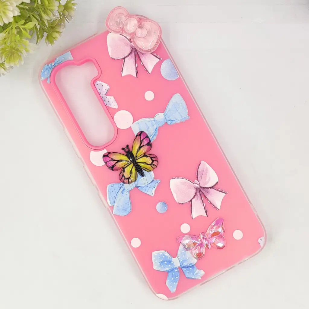 Infinix HOT 60 Pro 4G Soft Silicone Fancy Flowers And Butterfly design Mobile Back Case (Pink)