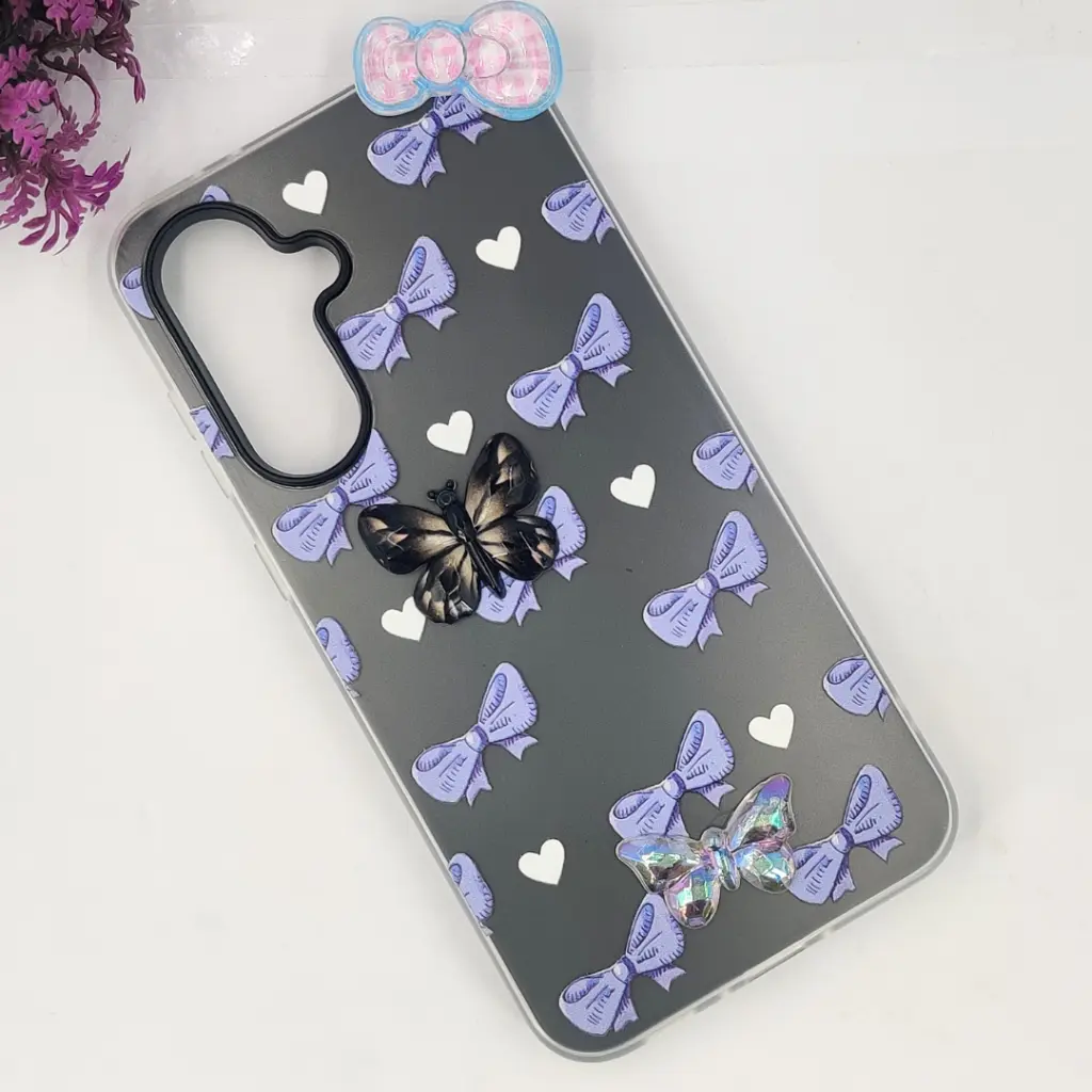Samsung Galaxy A36|56 5G Soft Silicone Fancy Flowers And Butterfly design Mobile Back Case (Gray)