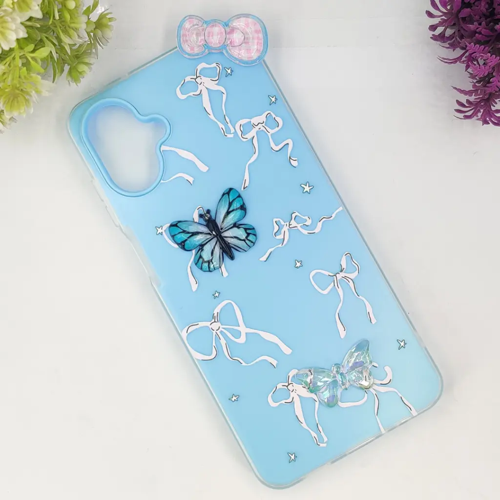 Samsung Galaxy A07 Soft Silicone Fancy Flowers And Butterfly design Mobile Back Case (Sky-Blue)