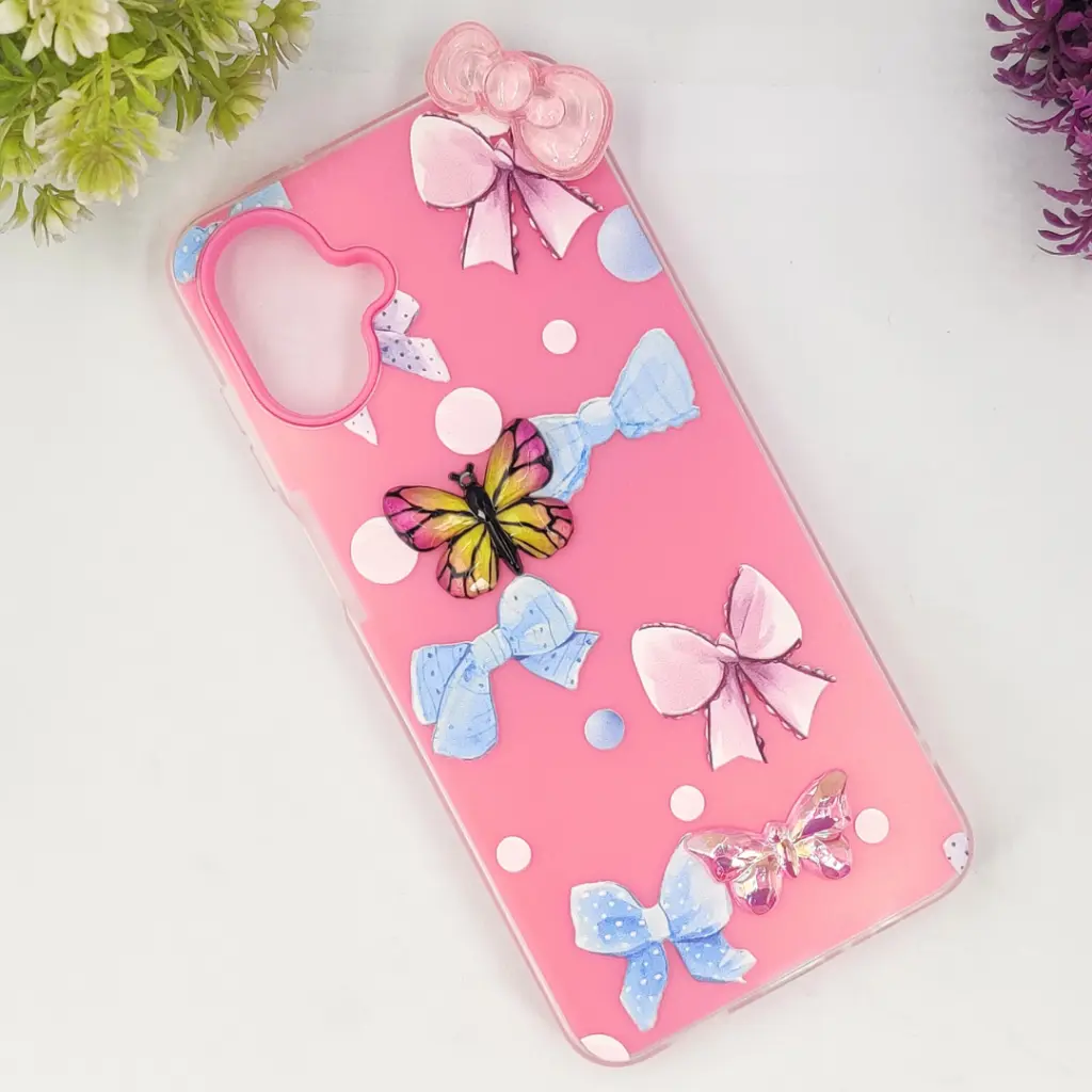 Samsung Galaxy A07 Soft Silicone Fancy Flowers And Butterfly design Mobile Back Case (Pink)