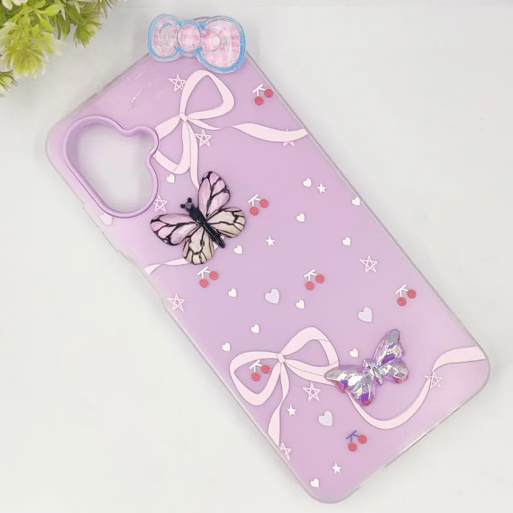Samsung Galaxy A07 Soft Silicone Fancy Flowers And Butterfly design Mobile Back Case (Light Purple)