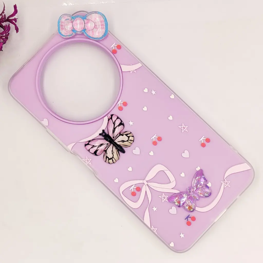 Oppo Reno 12F Soft Silicone Fancy Flowers And Butterfly design Mobile Back Case (Light Purple)