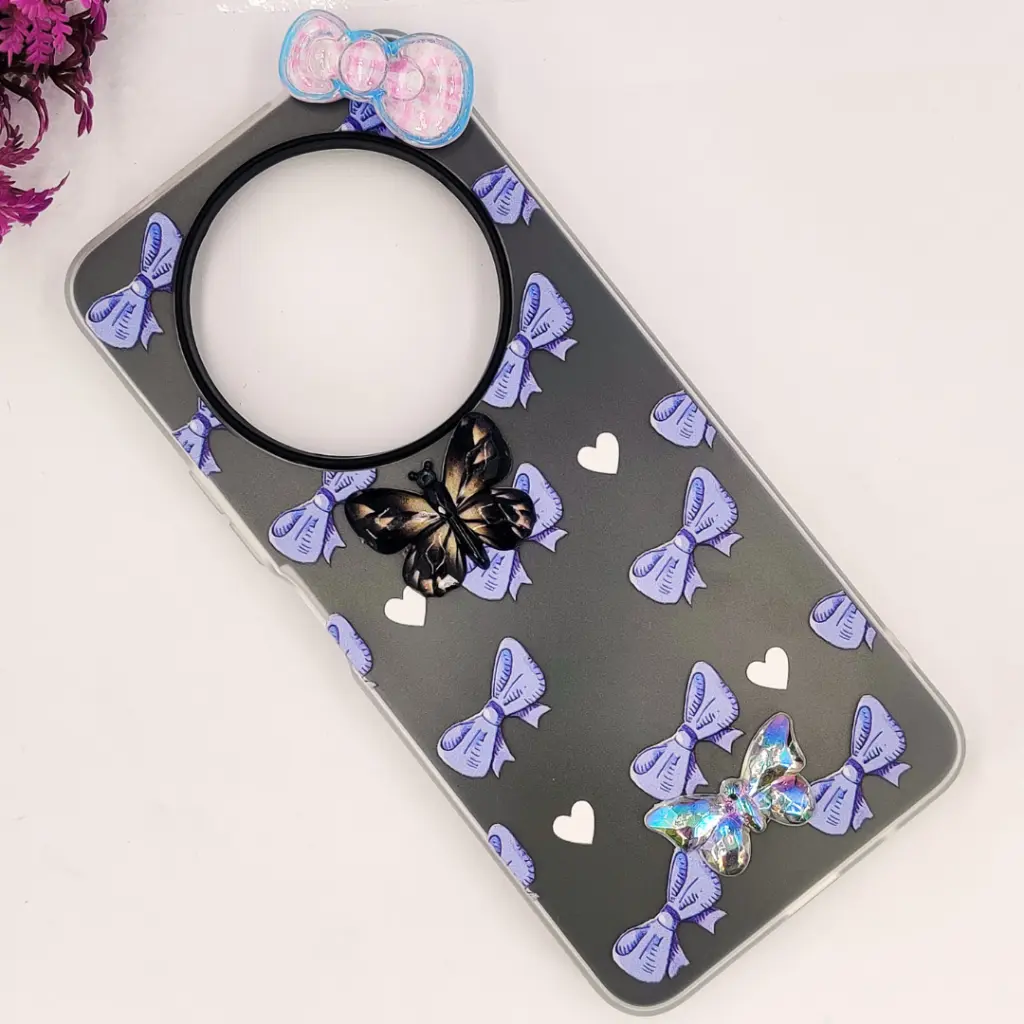 Oppo Reno 12F Soft Silicone Fancy Flowers And Butterfly design Mobile Back Case (Gray) 