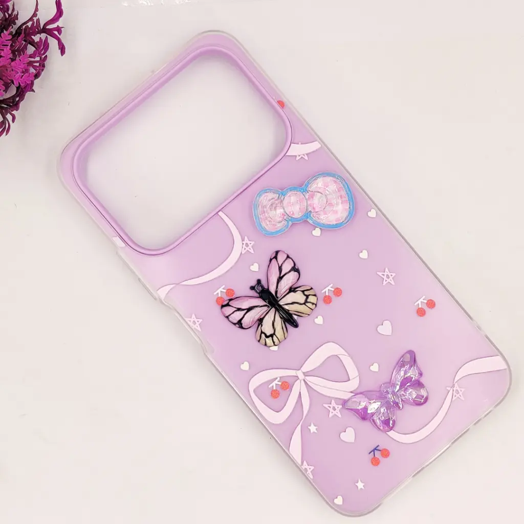 Tecno Spark 40 4G Soft Silicone Fancy Flowers And Butterfly design Mobile Back Case (Light Purple)