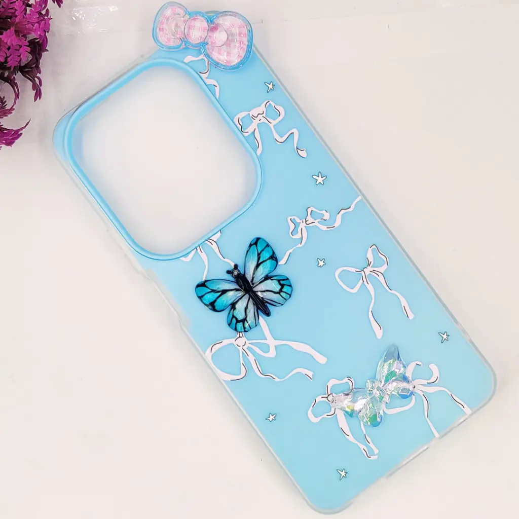 Infinix HOT 40|40 Pro|Spark 20 Pro Soft Silicone Fancy Flowers And Butterfly design Mobile Back Case (Sky-Blue)