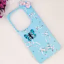 Infinix HOT 40|40 Pro|Spark 20 Pro Soft Silicone Fancy Flowers And Butterfly design Mobile Back Case (Sky-Blue)