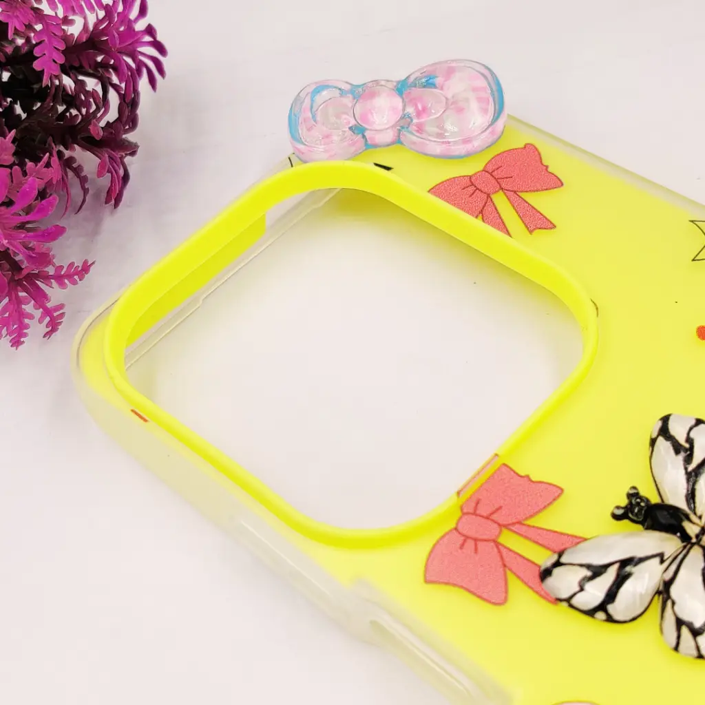 Infinix HOT 40|40 Pro|Spark 20 Pro Soft Silicone Fancy Flowers And Butterfly design Mobile Back Case (Yellow)