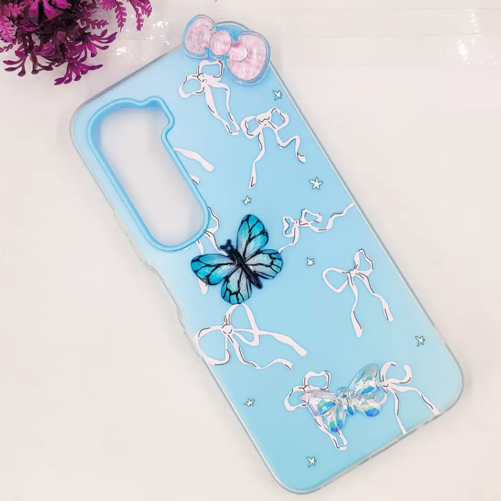 Infinix HOT 60 4G|Hot 60i 4G Soft Silicone Fancy Flowers And Butterfly design Mobile Back Case (Sky-Blue)