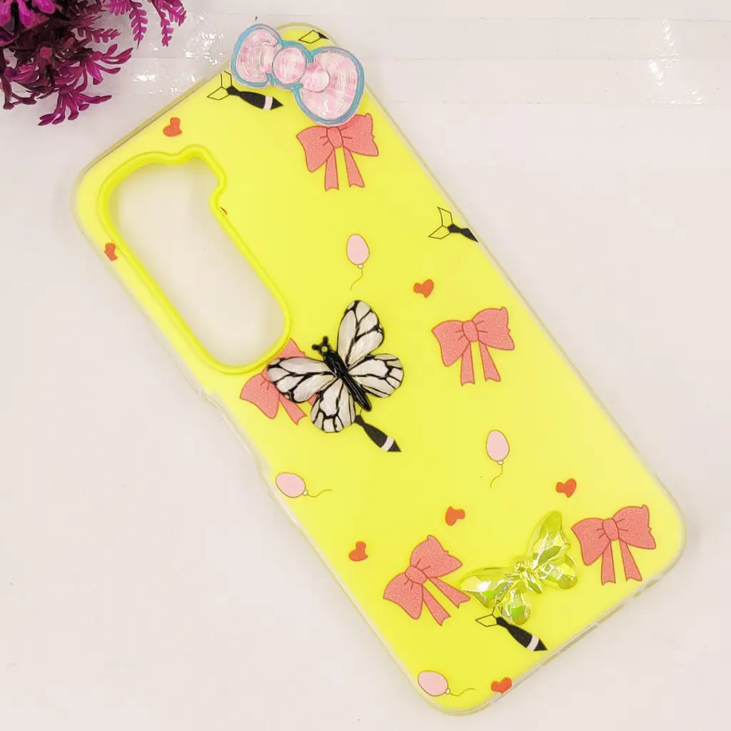 Infinix HOT 60 4G|Hot 60i 4G Soft Silicone Fancy Flowers And Butterfly design Mobile Back Case (Yellow)
