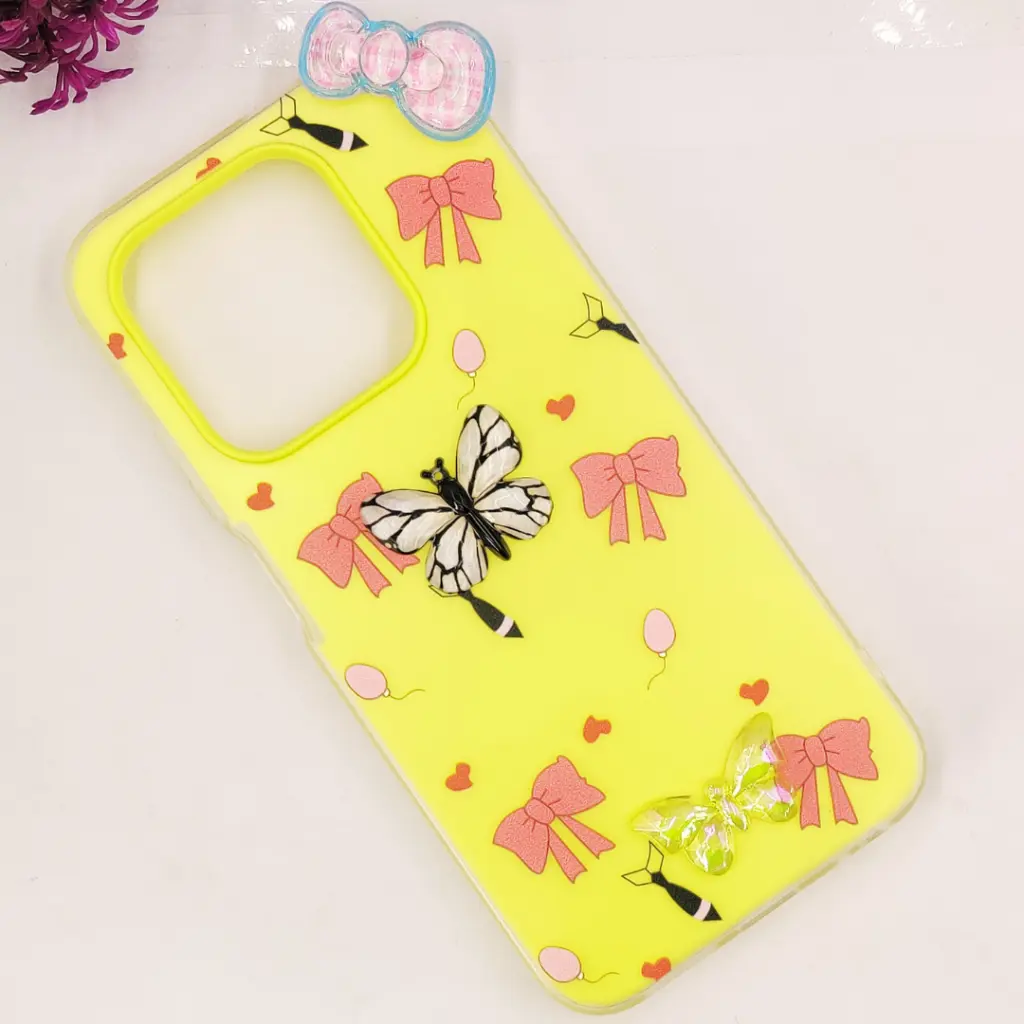 Infinix Hot 50i|Smart 9|Smart 9 4G Soft Silicone Fancy Flowers And Butterfly design Mobile Back Case (Yellow)