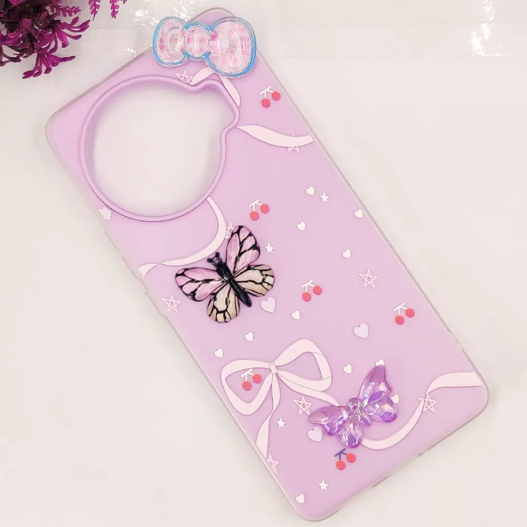 Tecno Spark 20 Pro Plus 4G Soft Silicone Fancy Flowers And Butterfly design Mobile Back Case (Light purple)
