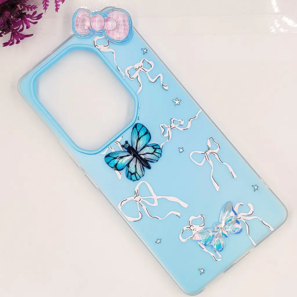 Infinix Note 50 4G|Note 50 Pro 4G Soft Silicone Fancy Flowers And Butterfly design Mobile Back Case (Sky-Blue)