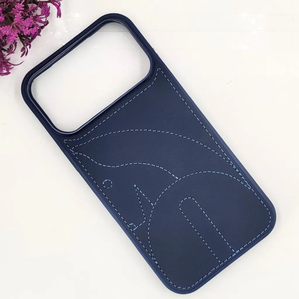 iPhone 17 Pro Max Soft Silicone With Skin Feel Leather Texture Mobile Back Case (Navy Blue)
