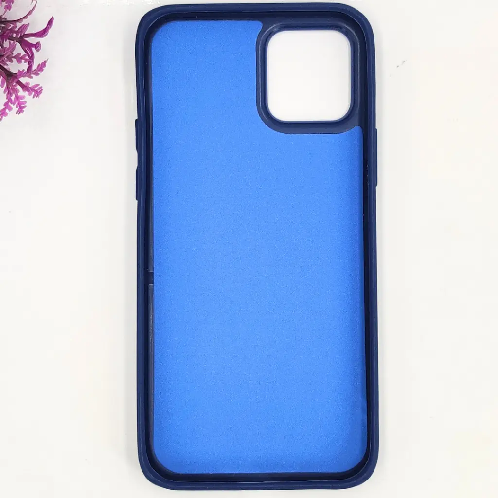 iPhone 12|iPhone 12 Pro 3D Polo Leather Carbon Fiber Texture With Magsafe Wireless Charging Compatible Back Case (Navy Blue)