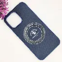 iPhone 14 Pro Max 3D Polo Leather Carbon Fiber Texture With Magsafe Wireless Charging Compatible Back Case (Navy Blue)