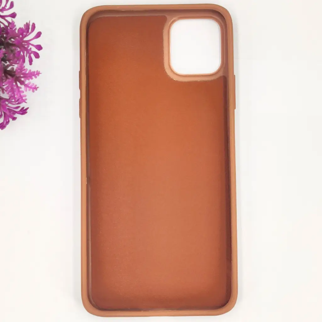 iPhone 11 Pro Max 3D Polo Leather Carbon Fiber Texture With Magsafe Wireless Charging Compatible Back Case (Brown)