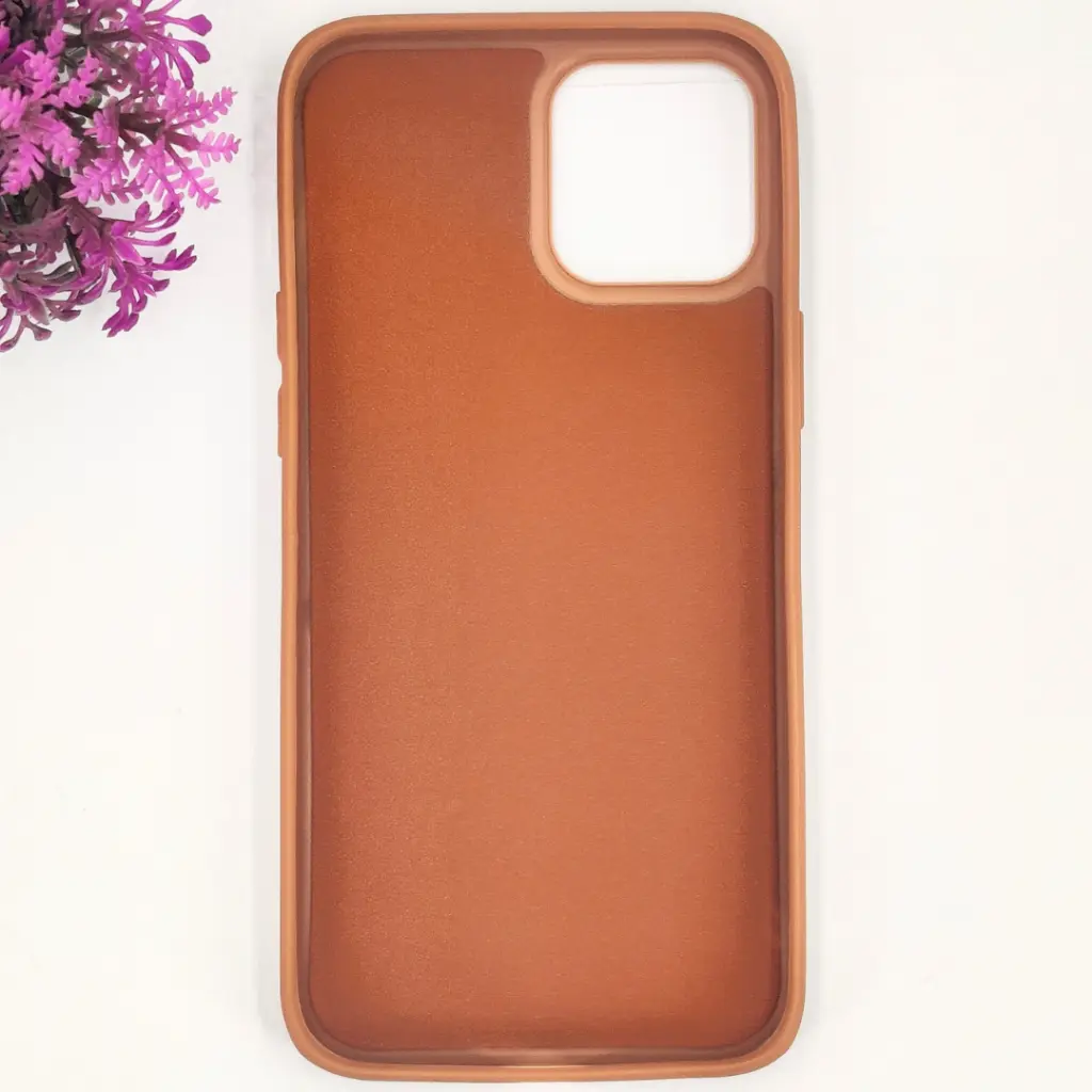 iPhone 12 Pro Max 3D Polo Leather Carbon Fiber Texture With Magsafe Wireless Charging Compatible Back Case (Brown)