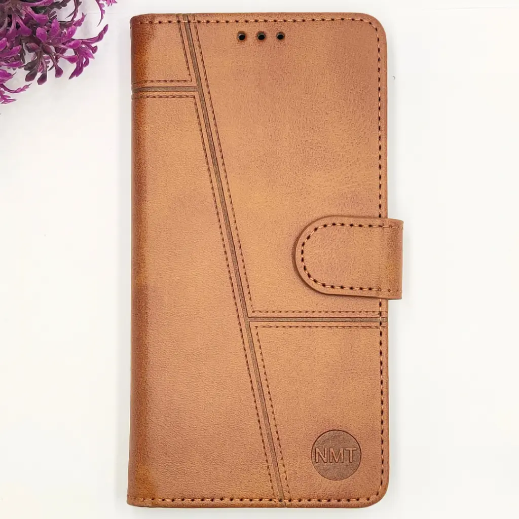 Samsung Galaxy S25 NMT Premium Luxuary Leather Book Case (Golden)