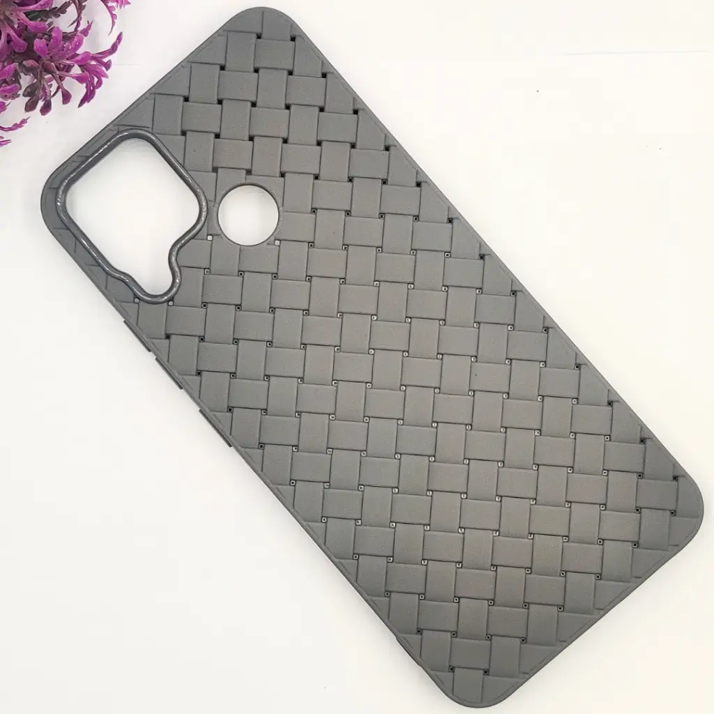 Oppo Realme C12|C15|Narzo 20|C25s|Narzo 30A Woven With Leather Feel Soft Silicone Back Case (Gray)