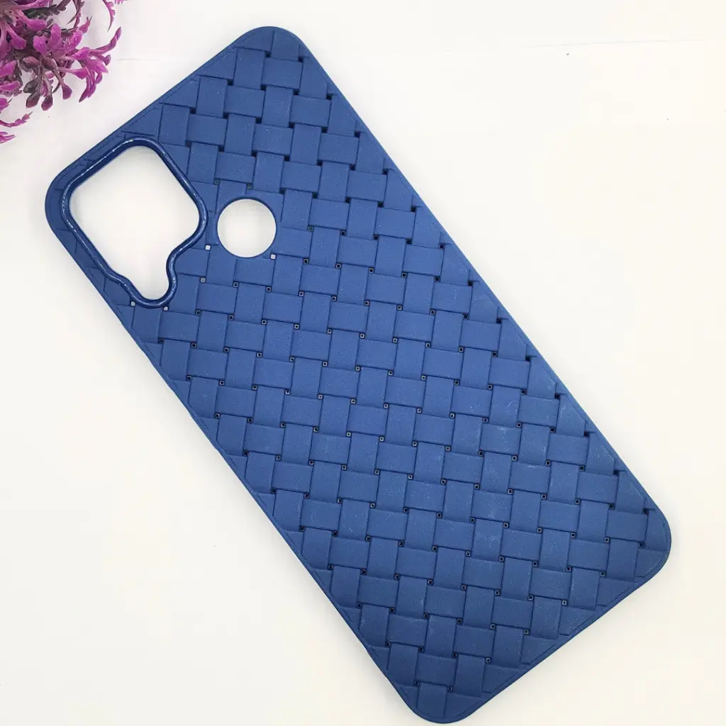 Oppo Realme C12|C15|Narzo 20|C25s|Narzo 30A Woven With Leather Feel Soft Silicone Back Case (Navy Blue)