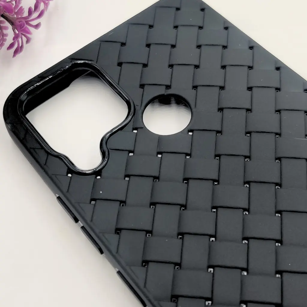 Oppo Realme C12|C15|Narzo 20|C25s|Narzo 30A Woven With Leather Feel Soft Silicone Back Case (Black)